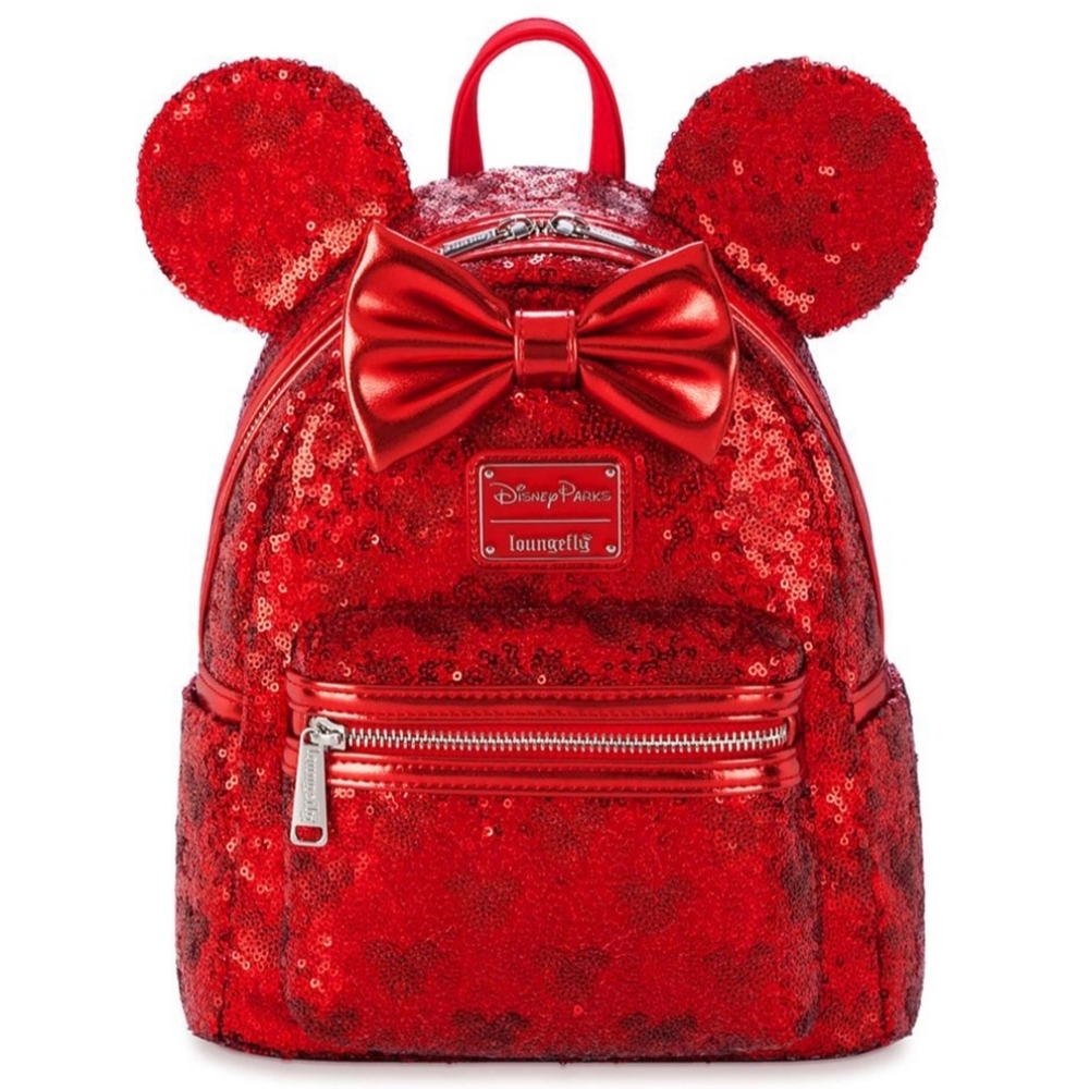 Disney Parks Red Loungefly Minnie Mouse Sequins Backpack Hidden Minnie’s NEW